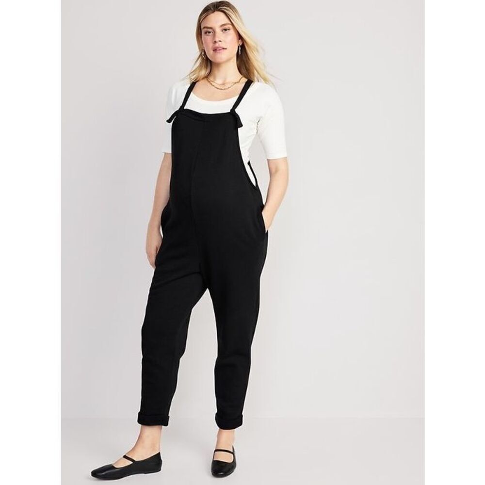 Old Navy Knotted-Strap Fleece Maternity Medium Overalls Black #770